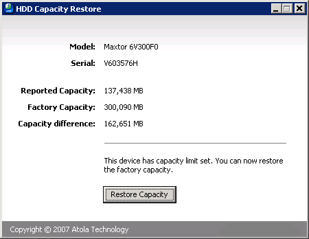 HDD Capacity Restore Tool скачать