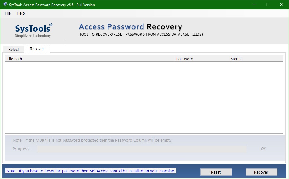 SysTools Access Password Recovery key